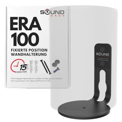 Abbildung von ERA100 Wandhalterung, flaches Profil, Schwarz, Einzelstück, kompatibel mit Sonos ERA 100 Lautsprecher, komplett allem Befestigungsmaterial