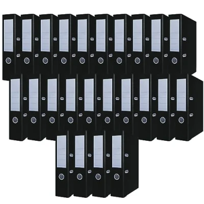 Abbildung von OFFICER PRODUCTS 24er Pack Ordner Schwarz A4/75 mm/Papier Pappe/Kunststoffbezug PP Schlitzordner Büroordner Pappordner Aktenordner Metall Kantenschutz