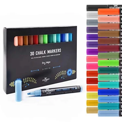 Abbildung von STATIONERY ISLAND Kreidestifte für Tafel Abwaschbar, Kreidestift Fenster, 30 Farben Kreidemarker Glas &amp; Tafeln, Bunt Fensterstifte, Zeichnung, Künstler