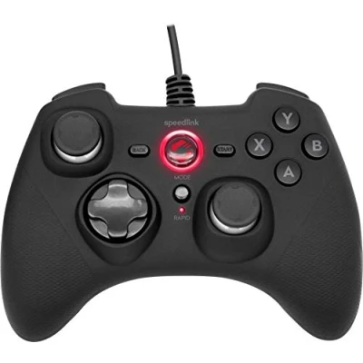 Abbildung von Speedlink RAIT Gamepad kabelgebunden Gaming PC Controller mit Kabel, Vibrationsfunktion, Dauerfeuer Funktion, für PC, PS3, Switch, gummierte Oberfläche, schwarz