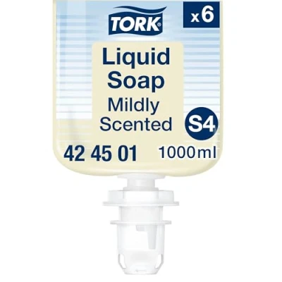 Abbildung von Tork Mild Duftende Hand Flüssigseife S4, frischer Duft, 6 x 1.000 ml, 424501