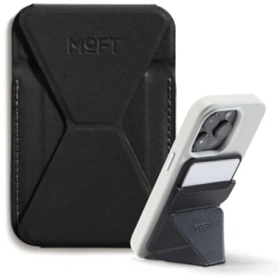 Abbildung von MOFT MagSafe Wallet Ständer für iPhone 16/15/14/13/12 Serie Kompatibel mit MagSafe, MOVAS Vegan Leder Magnetischer Handyständer 3 Betrachtungswinkeln, 2 Kartenhalter (Jet Black)