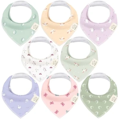 Abbildung von 8 Stück Dreieckstuch Baby Junge, Mädchen Unisex Bandana Lätzchen Baby, Super Absorbierende Halstuch Bio Baumwolle Lätzchen, Halstücher für Säuglinge, Sabberlätzchen (Lunaris)
