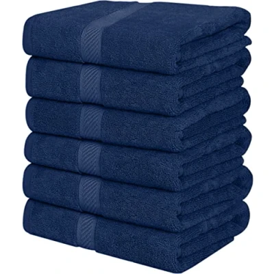 Abbildung von Utopia Towels 6er Pack mittelgroße Badetücher aus 100% Baumwolle mit Aufhängeschlaufen, 60x120 cm Duschtücher, weiche und saugfähige Handtücher (Marineblau)