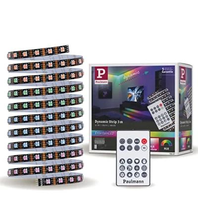 Abbildung von Paulmann 78887 LED Stripe Dynamic Set 3m Rainbow RGB IP20 12V DC incl. 1x5 Watt dimmbar Lichtband Weiß Kunststoff