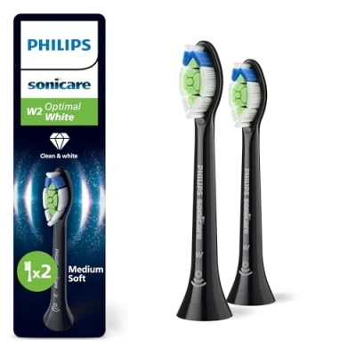 Abbildung von Philips Sonicare W2 Optimal White, Original Ersatzbürstenköpfe, Schwarz, 2er Pack, HX6062/88