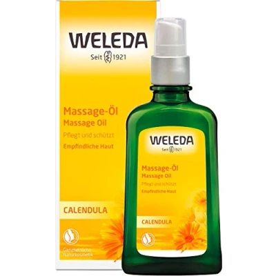 Abbildung von WELEDA Bio Calendula Massageöl ätherisches Naturkosmetik Hautpflege Körperöl / Pflegeöl mit Sonnenblumenöl zur Pflege empfindlicher Haut frischem Litsea Cubeba &amp; Zitrone Duft (vegan, 100ml)