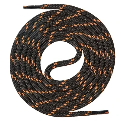 Abbildung von Mount Swiss runde Premium Schnürsenkel für Arbeitsschuhe, Wanderschuhe und Trekkingschuhe Polyester ø 4,5 mm sehr reißfest Farbe Schwarz Neonorange Länge 220cm
