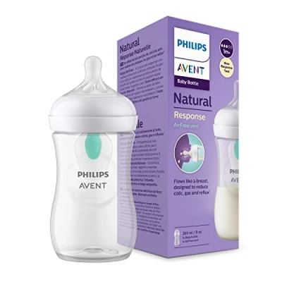Abbildung von Philips Avent Babyflasche Natural Response mit AirFree Ventil, 260 ml, BPA frei, für Neugeborene ab 1 Monat (Modell SCY673/01)