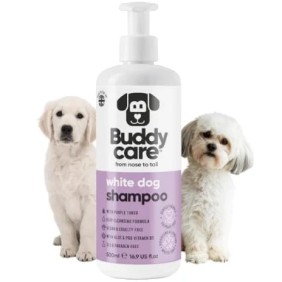 Abbildung von Weißes Hundeshampoo von Buddycare Aufhellendes und Shampoo für Hunde Tiefenreinigung, frisch duftend Mit Aloe Vera Pro Vitamin B5 (500ml)