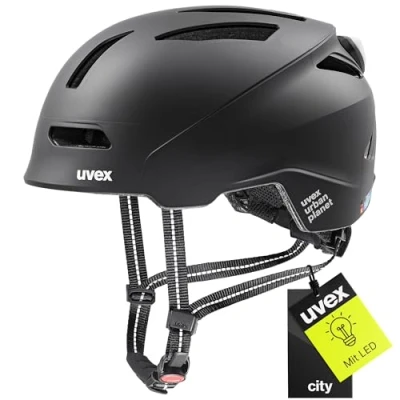 Abbildung von uvex urban planet LED nachhaltiger Fahrradhelm für Damen und Herren inkl. Licht aus Recyclingmaterial black matt 58 61 cm