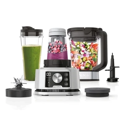 Abbildung von Ninja Foodi Power Nutri Mixer Smoothie Maker 3 in 1, dicke Aufstriche &amp; gefrorene Getränke, Automatikprogramme, 2,1L Krug, 700ml Becher 400ml Schüssel mit Rührer, 1200W, Silber CB350EU