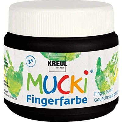 Abbildung von KREUL 23112 Mucki leuchtkräftige Fingerfarbe, 150 ml in schwarz, auf Wasserbasis, parabenfrei, glutenfrei, laktosefrei und vegan, auswaschbar, vermalbar mit Pinsel, Schwamm, Spachtel Fingern