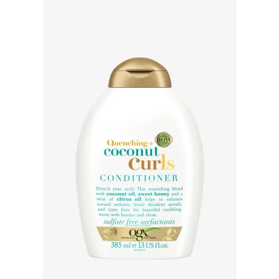 Abbildung von OGX Quenching + Coconut Curls Conditioner (385 ml), feuchtigkeitsspendende Haarspülung mit Kokosöl, Zitronenöl &amp; Honig für lockiges Haar, ohne Sulfate