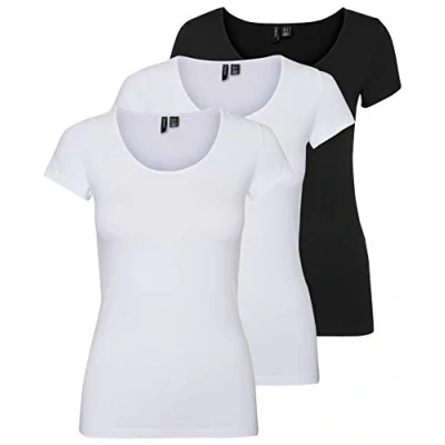 Abbildung von VERO MODA Damen VMMAXI My Soft SS U Neck GA 3PACK 10247489, Black/Bright White &amp; Bright WH, S