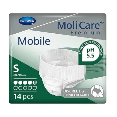 Abbildung von MoliCare Premium Mobile Einweghose: Diskrete Anwendung bei Inkontinenz für Frauen und Männer; 5 Tropfen, Gr. S (60 90 cm Hüftumfang), 14 Stück