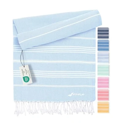 Abbildung von Fit Flip Hamamtuch aus 100% recycelter Baumwolle nachhaltig und natürlich Saunatuch, Strandtuch, Duschtuch, Badetuch, Yogatuch Ice Blue 100x200cm Sultan