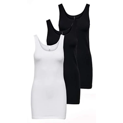 Abbildung von ONLY Damen Onllive Love Long Tank TOP JRS 3 PA, White/+ 2 Black, XS