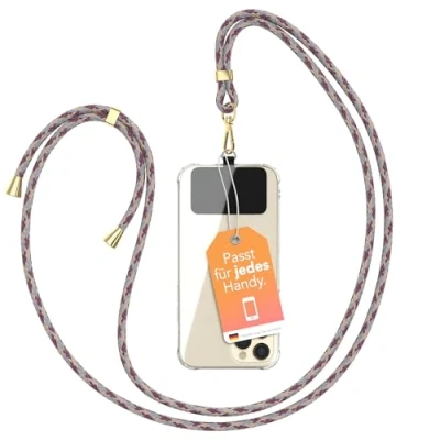 Abbildung von EAZY CASE Handykette Universal zum Umhängen kompatibel mit jedem Smartphone als Handyhülle Band Handytasche Kette Handyband jeder Hülle kombinierbar Kordel in Rot Camouflage