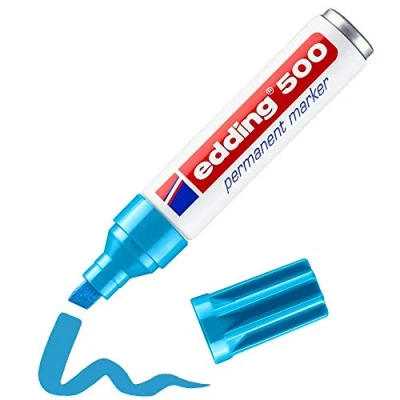 Abbildung von edding 500 Permanentmarker hellblau 1 Stift Keil Spitze 2 7 mm wasserfest, schnell trocknend wischfest für Karton, Kunststoff, Holz, Metall, Glas