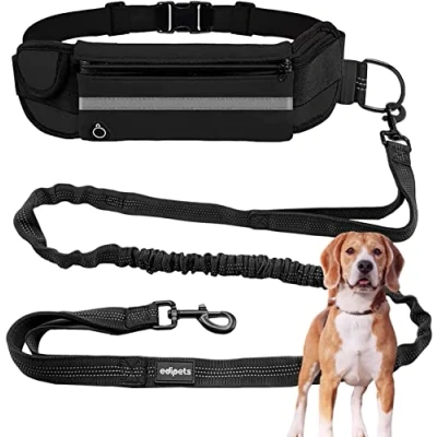 Abbildung von Edipets, Joggingleine Hunde, Freihändig, Laufen, Wandern, Gurtband, Anti Stress, Reflektierend, 160 220 cm (Schwarz)