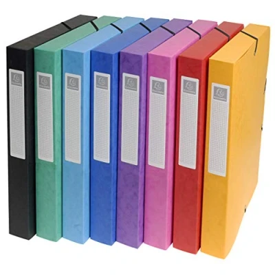 Abbildung von Exacompta 50300E Premium Sammelbox aufgebaut mit Gummizug 25 mm breit aus extra starkem Colorspan Karton Rückenschild für DIN A4 Archivbox Heftbox Dokumentenbox Sammelmappe 1 Stück Zufallsfarbe