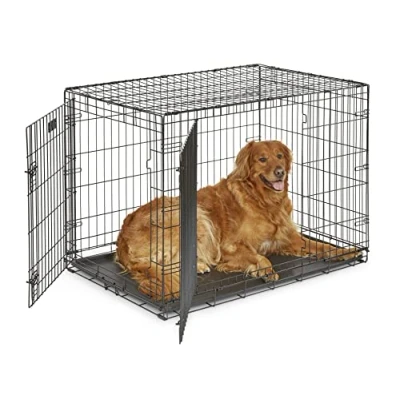 Abbildung von MidWest Homes for Pets iCrate Modell 1542DDU Hundebox, ca. 107 cm lang, mit Doppeltür, auslaufsicherer Bodenwanne, Bodenschutzfüßen, Trenneinsatz und patentierten Funktionen, schwarz