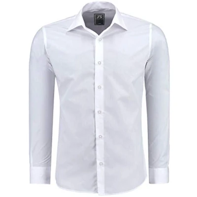 Abbildung von J&#039;S FASHION Herren Hemd Slim Fit Langarm Freizeithemd Pflegeleicht Bügelleicht 1 Weiß M