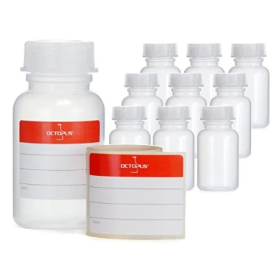 Abbildung von Octopus 10x 100 ml Weithalsflaschen aus LDPE mit Schraubverschluß, Leere Chemiekalienflaschen, Laborflaschen Deckel als Aufbewahrungsbehälter für Labor, Küche oder Hobby
