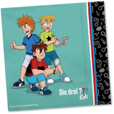 Abbildung von 20 Servietten * DIE DREI ??? KIDS für Kinderparty und Kindergeburtstag 3 Fragezeichen Papierservietten Napkins Kinder Detektive Party Set