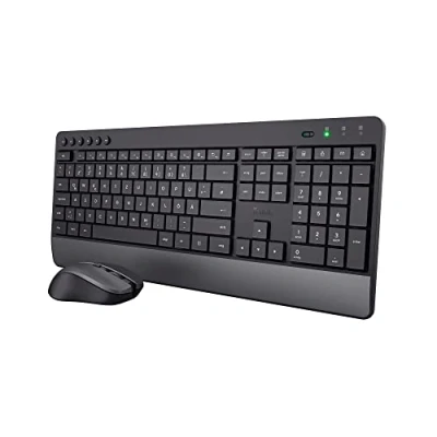 Abbildung von Trust Trezo Tastatur Maus Set Kabellos, Qwertz Layout, Nachhaltiges Design, Kabellose mit Funkmaus, Leise und Ergonomische Combo, 48 Monaten Batterielaufzeit, PC, Laptop, Schwarz, 2.4 GHz