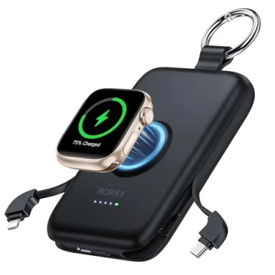Abbildung von RORRY Power Bank,10000mAh PD 20W Leistung, Reise Schlüsselanhänger Ladegerät Kompatibel mit iPhone 15/14/13/12/11 and Apple Watch 9/Ultra2/8/Ultra/7/6/Se/5/4/3