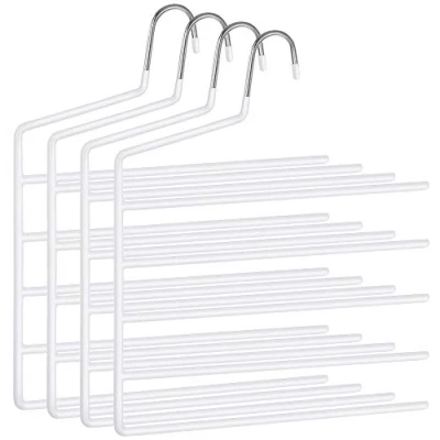 Abbildung von SONGMICS HosenbÜgel platzsparend, 4er Set, Mehrfach KleiderbÜgel, offenes Ende, rutschfest, fÜr je 5 Hosen, Jeans, HandtÜcher, Schals, weiß CRI034W02