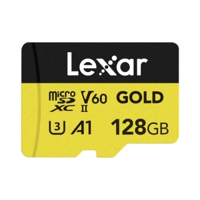 Abbildung von Lexar Gold Micro SD Karte 128GB, microSDXC UHS II Speicherkarte, V60, U3, A1, C10 microSD Karte, Bis Zu 280MB/s Lesegeschwindigkeit, für Drohne/Actionkamera/UHS Gaming Gerät (LMSGOLD128G BNNNG)