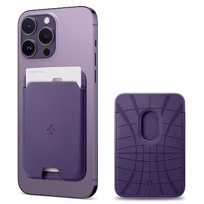 Abbildung von Spigen Valentinus MagFit Magnetischer Kartenhalter 2 Karten Kompatibel mit iPhone 16/15/14/13/12 Modelle Magsafe Wallet Violett