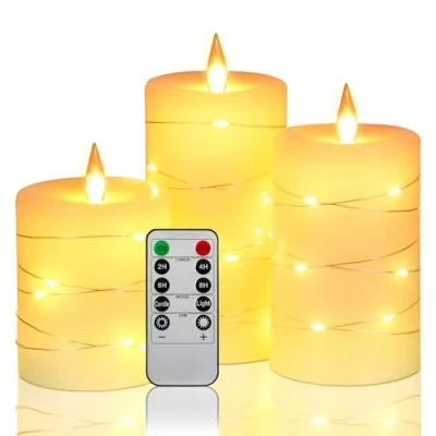 Abbildung von Da by LED Kerzen, mit eingebetteten Lichterketten, 3 10 Tasten Fernbedienung, 24 Stunden Timer Funktion, tanzender Flamme, echtem Wachs, batteriebetrieben.