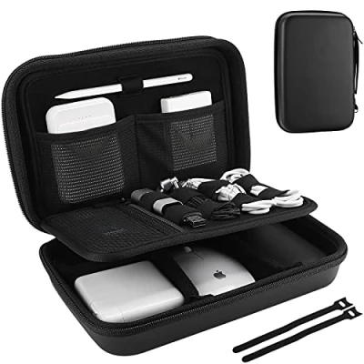 Abbildung von ProCase Tragetasche für MacBook Power Adapter, Mac Ladegerät Netzteil Bank Apple Magic Mouse Hülle, Reise Organizer Pencil Magsafe Kabel, Elektronik Accessories Aufbewahrung Schwarz