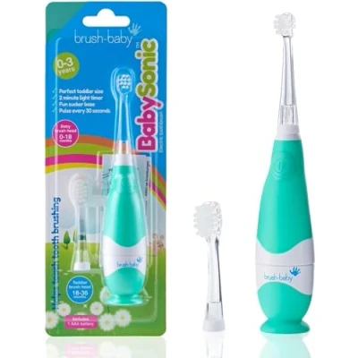 Abbildung von New brush baby BabySonic Elektrische Zahnbürste für Kleinkinder, batteriebetrieben, extra weiche Borsten sanfte Reinigung, Kinder von 0 3 Jahren