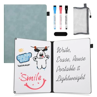 Abbildung von AGM A4 Mini Whiteboard, Kleines tragbarer Schreibblock mit 3 Farbstiften, Radiergummi und Netzbeutel für Büro, Arbeitszimmer, Klassenzimmer Zuhause Marineblau