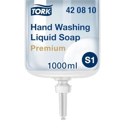 Abbildung von Tork reinigende Flüssigseife 420810 Extra hygienische, fettlösende Seife für S1/S11 Spender Systeme Premium Qualität, parfumfrei, 1 x 1000 ml