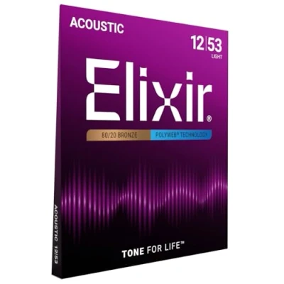 Abbildung von Elixir 11050 Saiten 80/20 Bronze Akustik Gitarrensaiten mit POLYWEB Beschichtung, Light (.012 .053)
