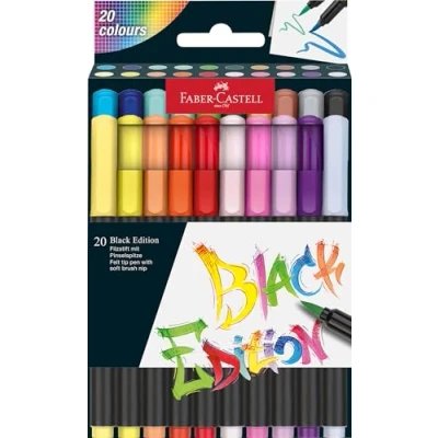 Abbildung von FABER CASTELL 116452 Filzstifte Set Black Edition 20er Etui, mit Pinselspitze, für Kinder und Erwachsene