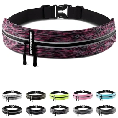 Abbildung von Fitgriff® Laufgürtel für Handy Lauftasche Jogging, Hüfttasche, Sportgürtel, Running Belt zum Joggen, Laufen, Sport, Fitness passend alle Smartphones (Pink 2, 62 90cm Bauchumfang)