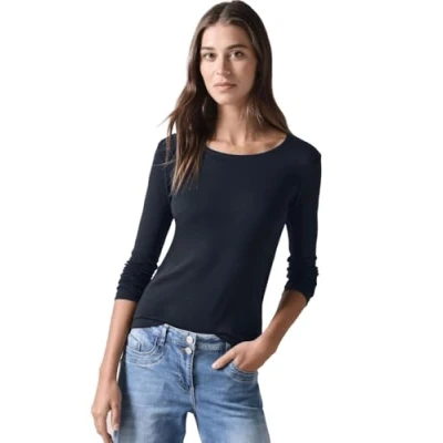 Abbildung von Cecil MIT Rundhals Langarmshirt, Damen, Größe: Medium, Blau