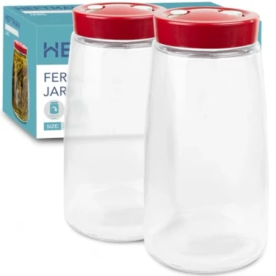 Abbildung von HEFTMAN Gärglas mit 1 Wege Luftablassöffnung 2,2 Liter, 2er Pack Ideal zur sicheren Gärung für Kefir, Kimchi, Sauerkraut, Sauerteigstarter, Übernachtungshafer Gärgläser 2 Stück