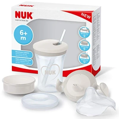 Abbildung von NUK 3 in 1 Trinklernset mit Trainer Cup Learner (ab 6 Monaten) Magic 360 8 &amp; Action 12 230 ml BPA frei grau weiß
