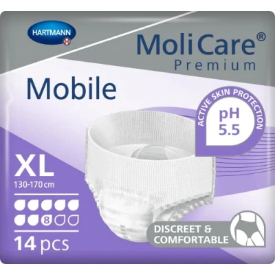 Abbildung von MoliCare Premium Mobile Einweghose: Diskrete Anwendung bei Inkontinenz für Frauen und Männer; 8 Tropfen, Gr. XL (130 170 cm Hüftumfang), 14 Stück