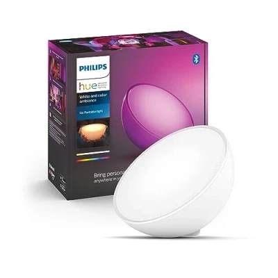 Abbildung von Philips Hue White &amp; Color Ambiance Go Tischleuchte (530 lm), dimmbare Tischlampe für das Lichtsystem mit 16 Mio. Farben, smarte Lichtsteuerung über Sprache oder App, weiß