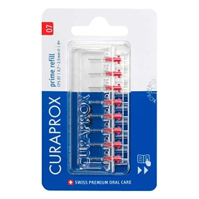 Abbildung von Curaprox Interdentalbürsten CPS 07 prime, Refill, 8 Stück, 0.7 mm Durchmesser, 2.5 Wirksamkeit, rot, Nachfüllpackung, ohne Halter