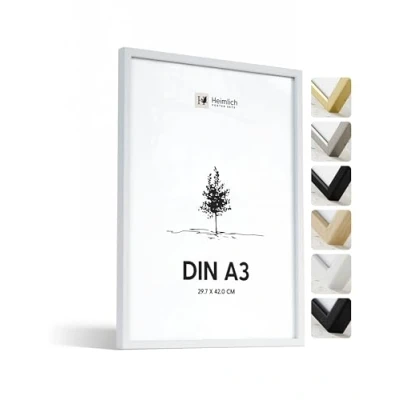 Abbildung von Heimlich® 1x Bilderrahmen DIN A3 30x42 cm Weiss Holz Rahmen 1 Pack Dokumentenrahmen 29,7x42 Groß Collage Holzrahmen Echtholz Picture Frame Fotorahmen